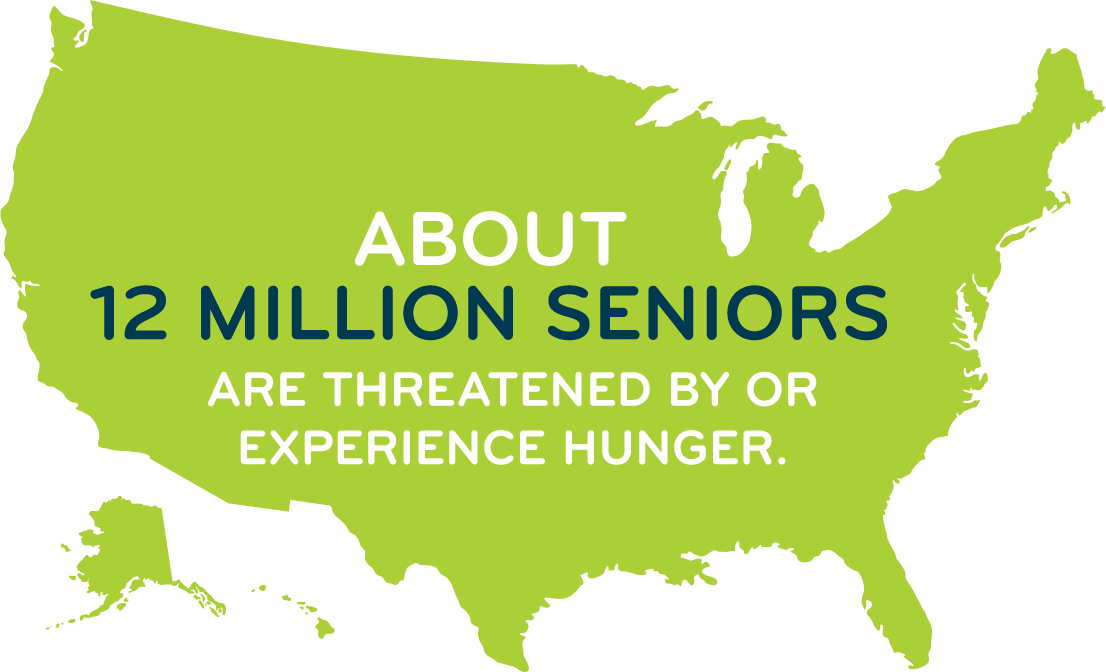 Map of US with text 12 Million Seniors Face Hunger